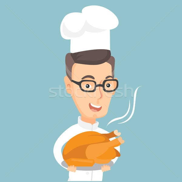 600x600 Chief Cook Holding Roasted Chicken Vector Illustration Andrei