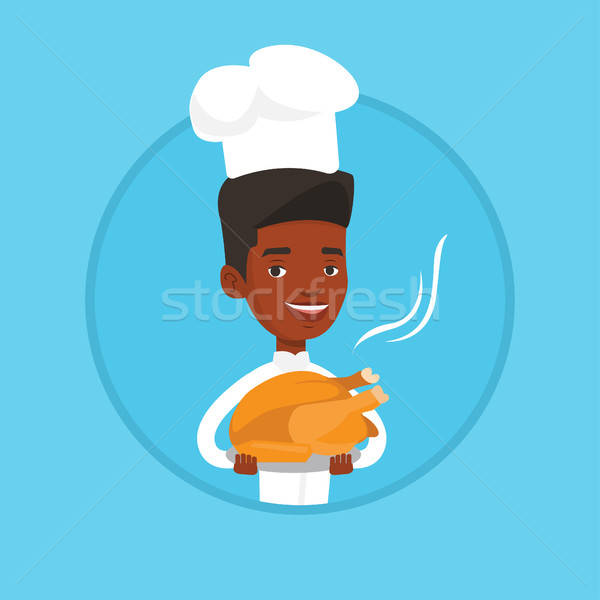 600x600 Chief Cooker Holding Roasted Chicken Vector Illustration Andrei