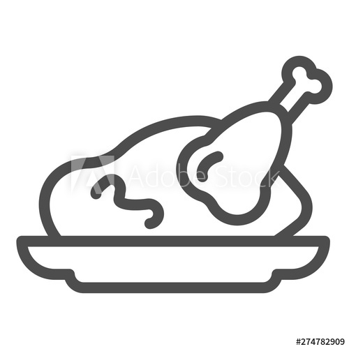 500x500 Roast Chicken Line Icon Roasted Turkey Vector Illustration
