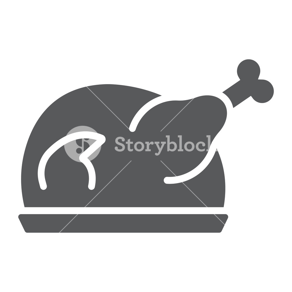 1000x1000 Roast Turkey Glyph Icon, Meat And Food, Chicken Sign, Vector