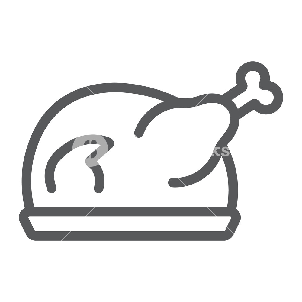 1000x1000 Roast Turkey Line Icon, Meat And Food, Chicken Sign, Vector