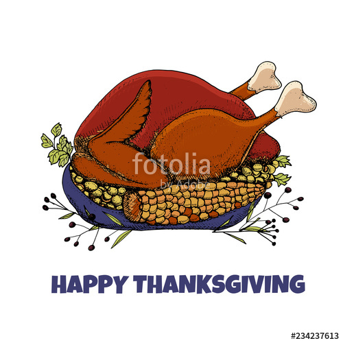 500x500 Happy Thanksgiving Card Hand Drawn Vector Illustration Roast