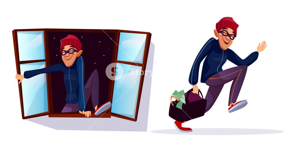 Vector Cartoon Robber, Thief Characters Set Male Burglar Running 1000x500 Vector Cartoon Robber, Thief Characters Set Male Burglar Running