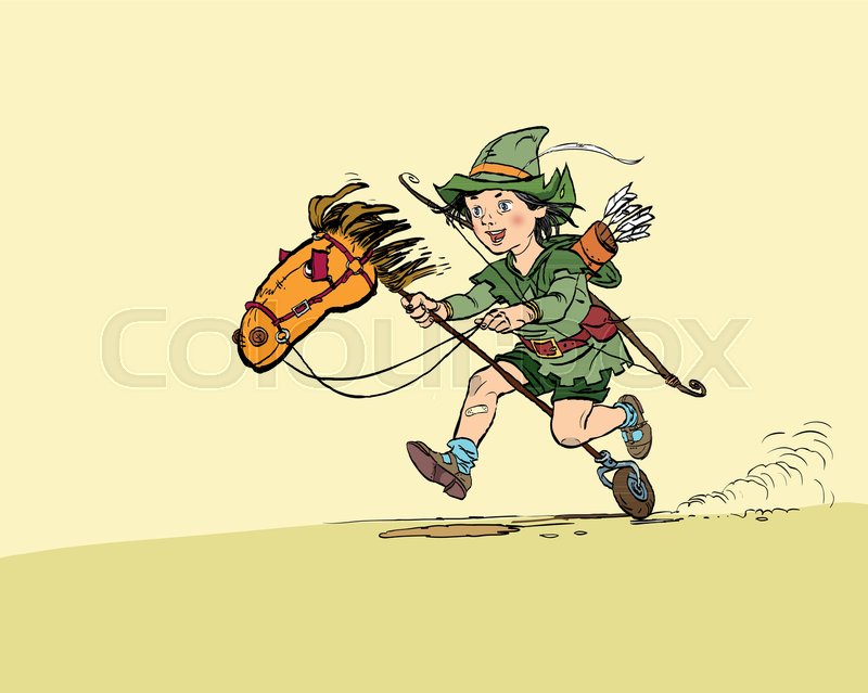 Little Robin Hood Riding Toy Horse Stock Vector Colourbox 800x639 Little Robin Hood Riding Toy Horse Stock Vector Colourbox