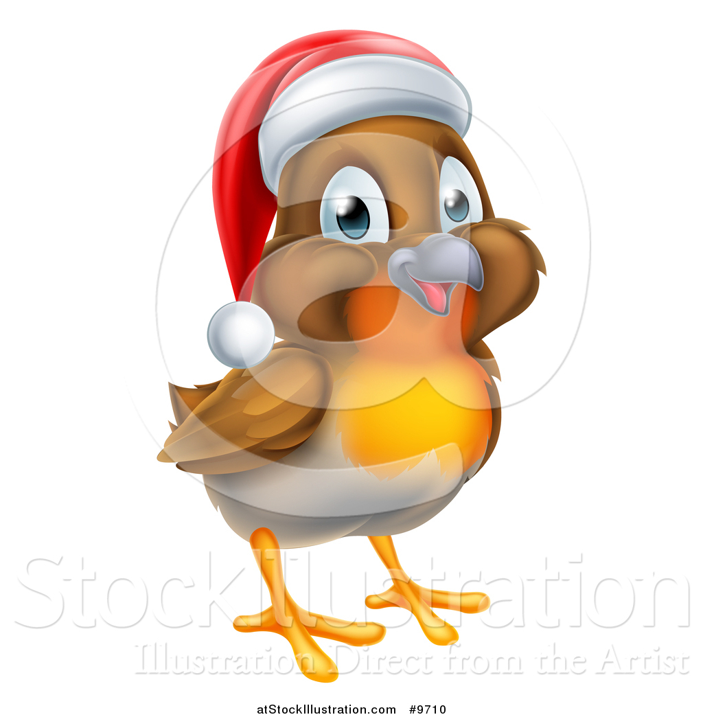 1024x1044 Vector Illustration Of A Cheerful Christmas Robin In A Santa Hat