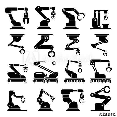500x500 Industrial Mechanical Robot Arm Vector Icons Automotive System