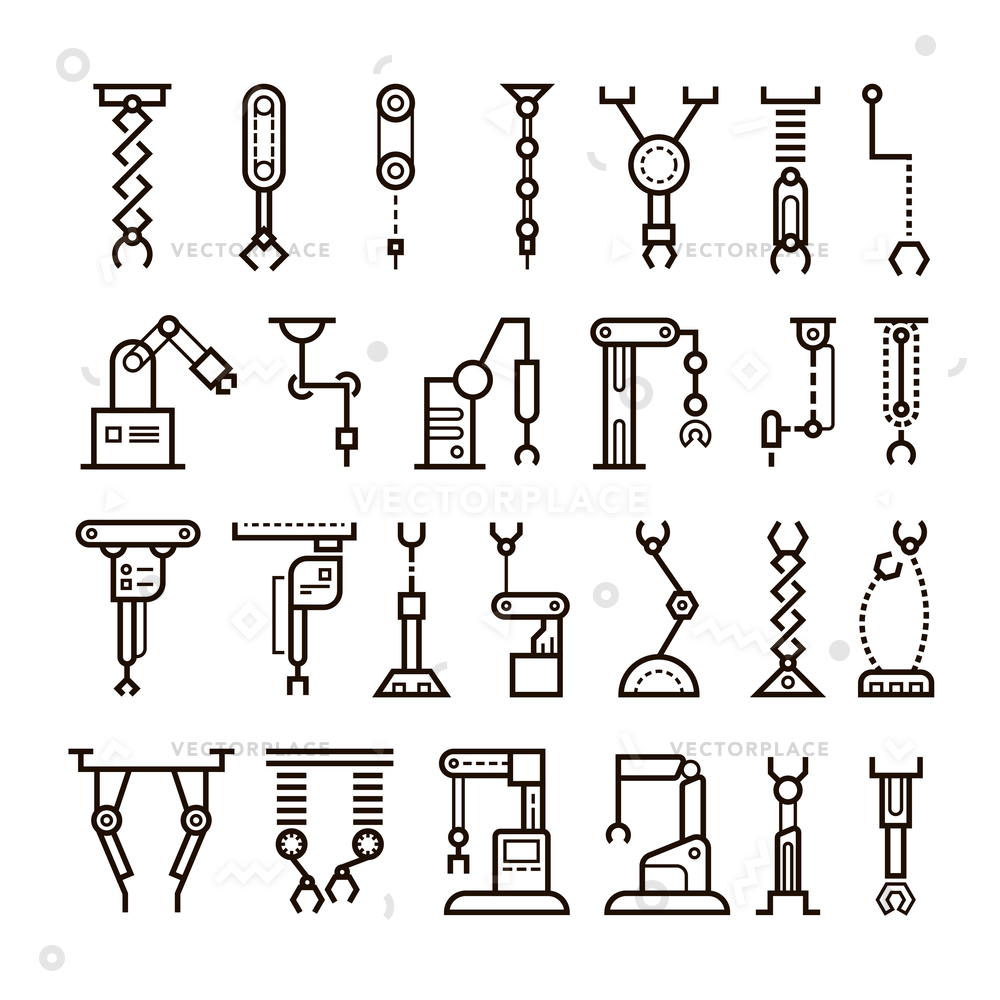 1000x1000 Manufacturing Industrial Robot Robotic Arms Line Vector