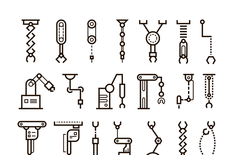 800x533 Manufacturing Industrial Robot, Robotic Arms Vector Line Icons