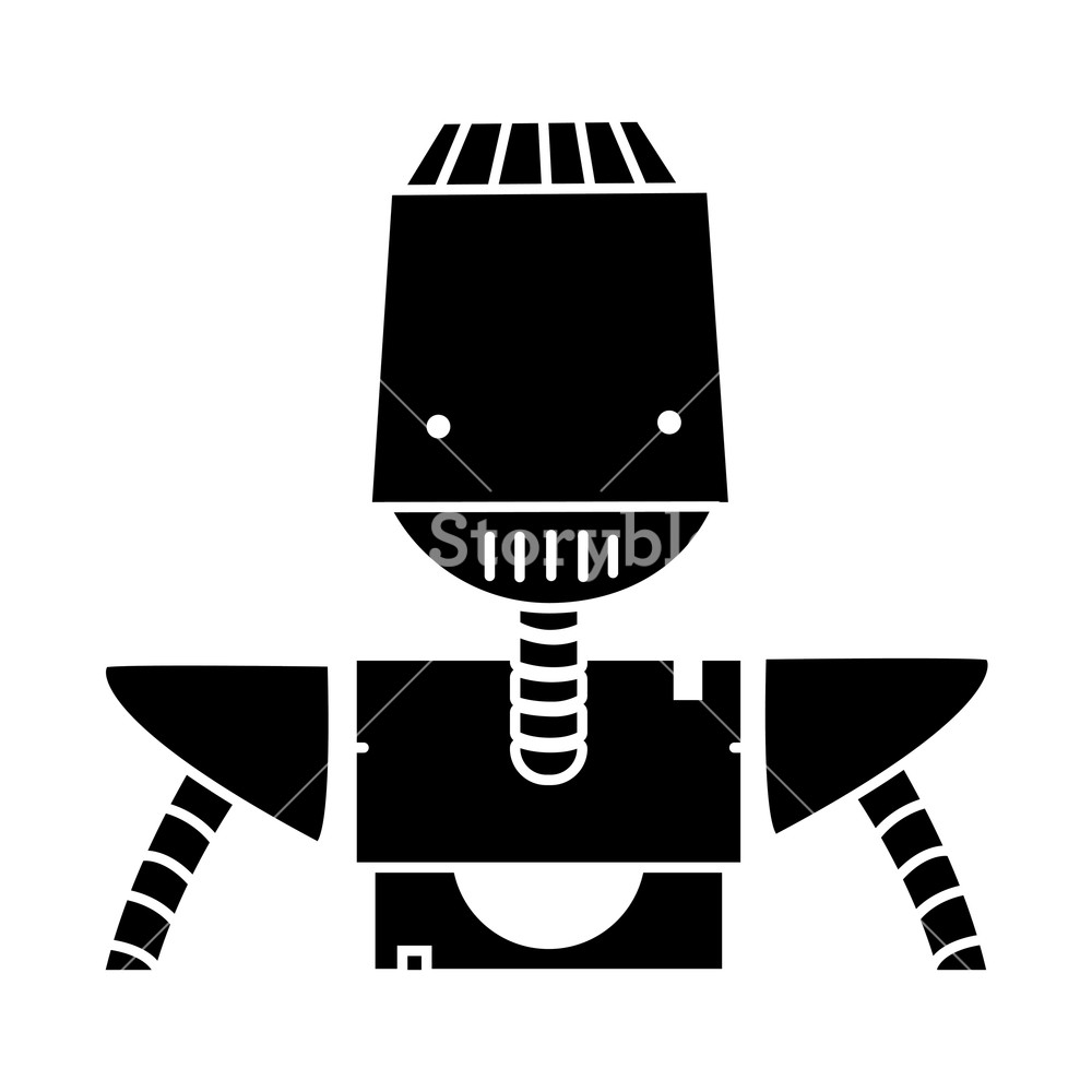 1000x1000 Contour Robot Face With Technology Arms And Chest Vector