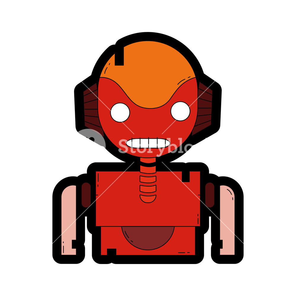 1000x1000 Line Color Robot Face With Technology Chest Design Vector