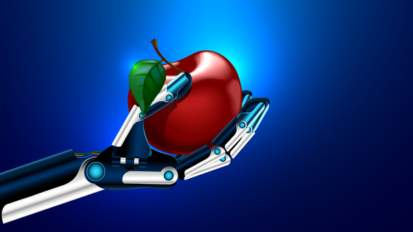 600x337 Robot Hand With Red Apple Vector Free Download