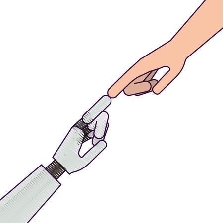 450x450 Human Hand With Robot Hand Vector Illustration Design Royalty