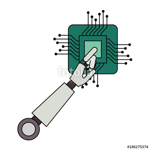 500x500 Processor Circuit With Robot Hand Vector Illustration Design