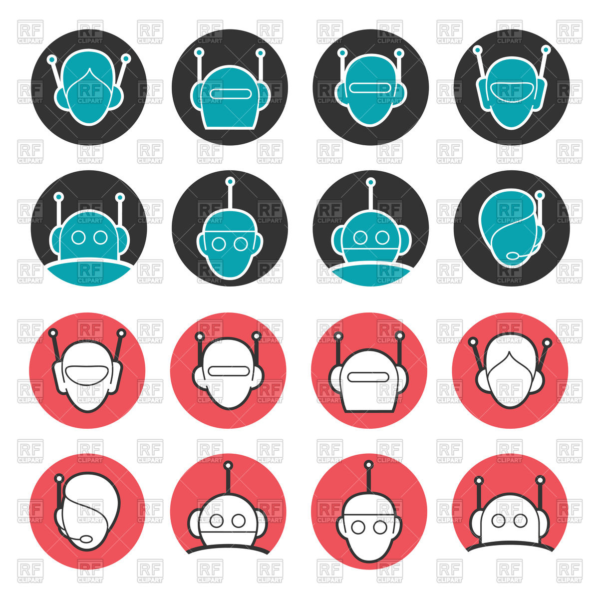 1200x1200 Set Of Robot Head Icons Vector Image Of Icons And Emblems