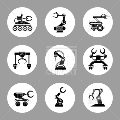 400x400 Monochrome Technology Factory Robot Icons Design Vector Image