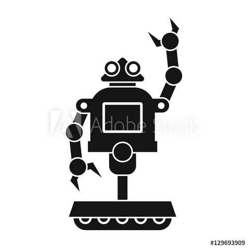 500x500 Funny Vector Robot In Black Flat Silhouette Style