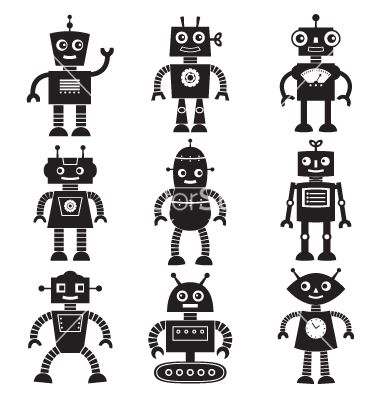380x400 Robot Silhouettes Set Vector