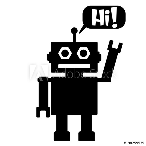 500x500 Vector Illustration Of A Toy Robot Silhouette With Text Hi!