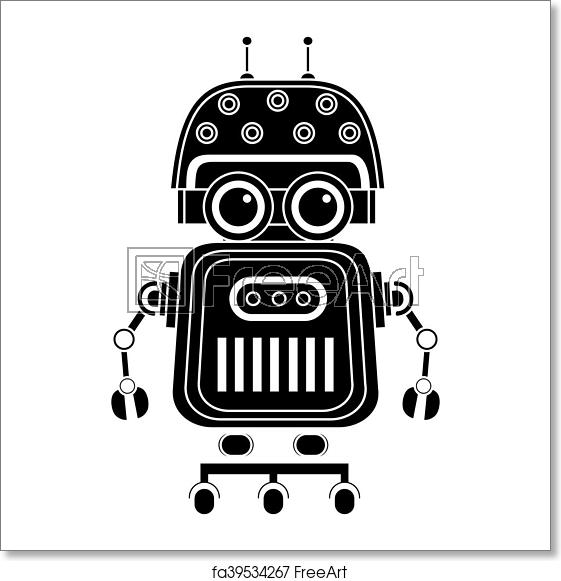 561x581 Free Art Print Of Vector Robot Silhouette Vector Black And White