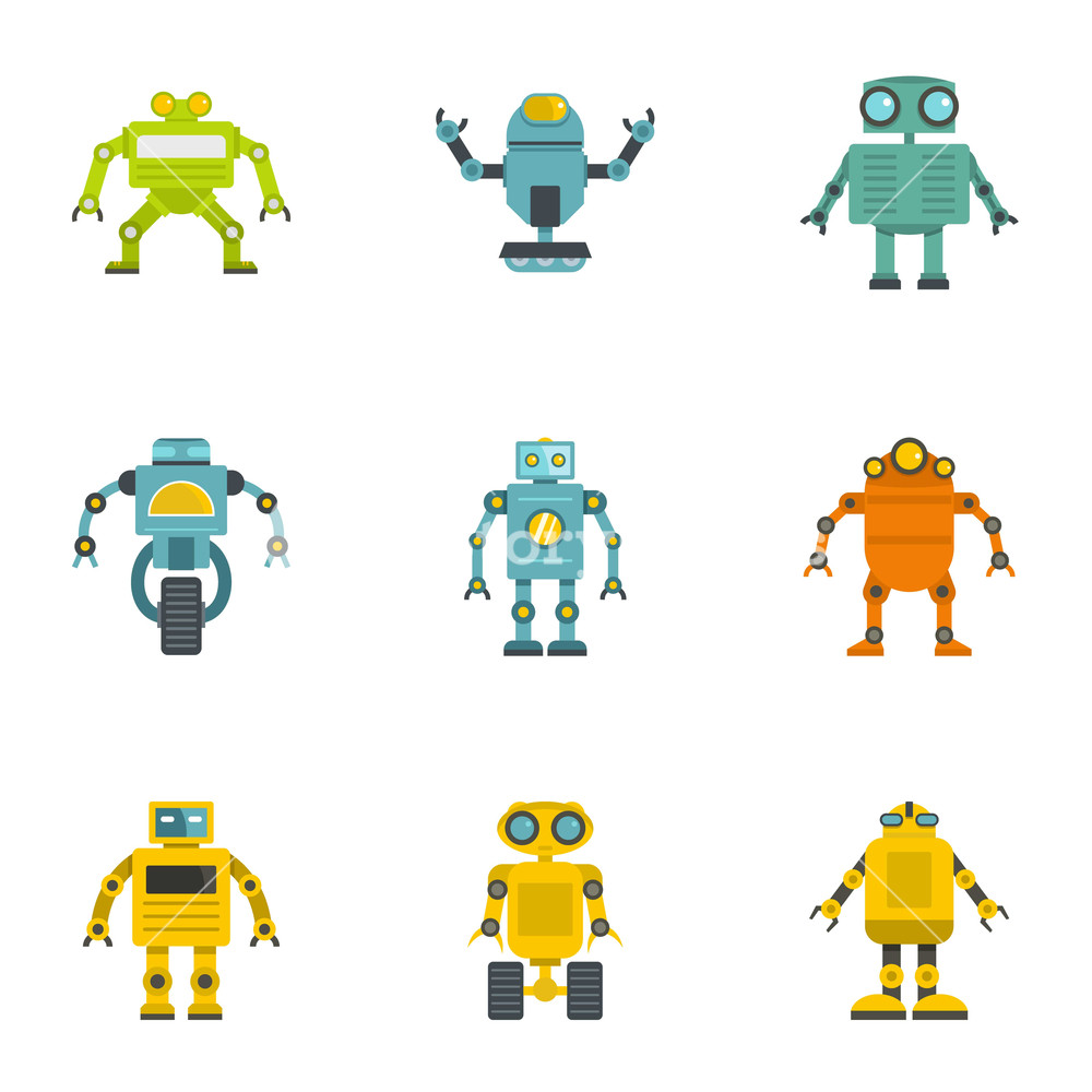 1000x1000 Technology Robot Icons Set Flat Set Of Technology Robot Vector