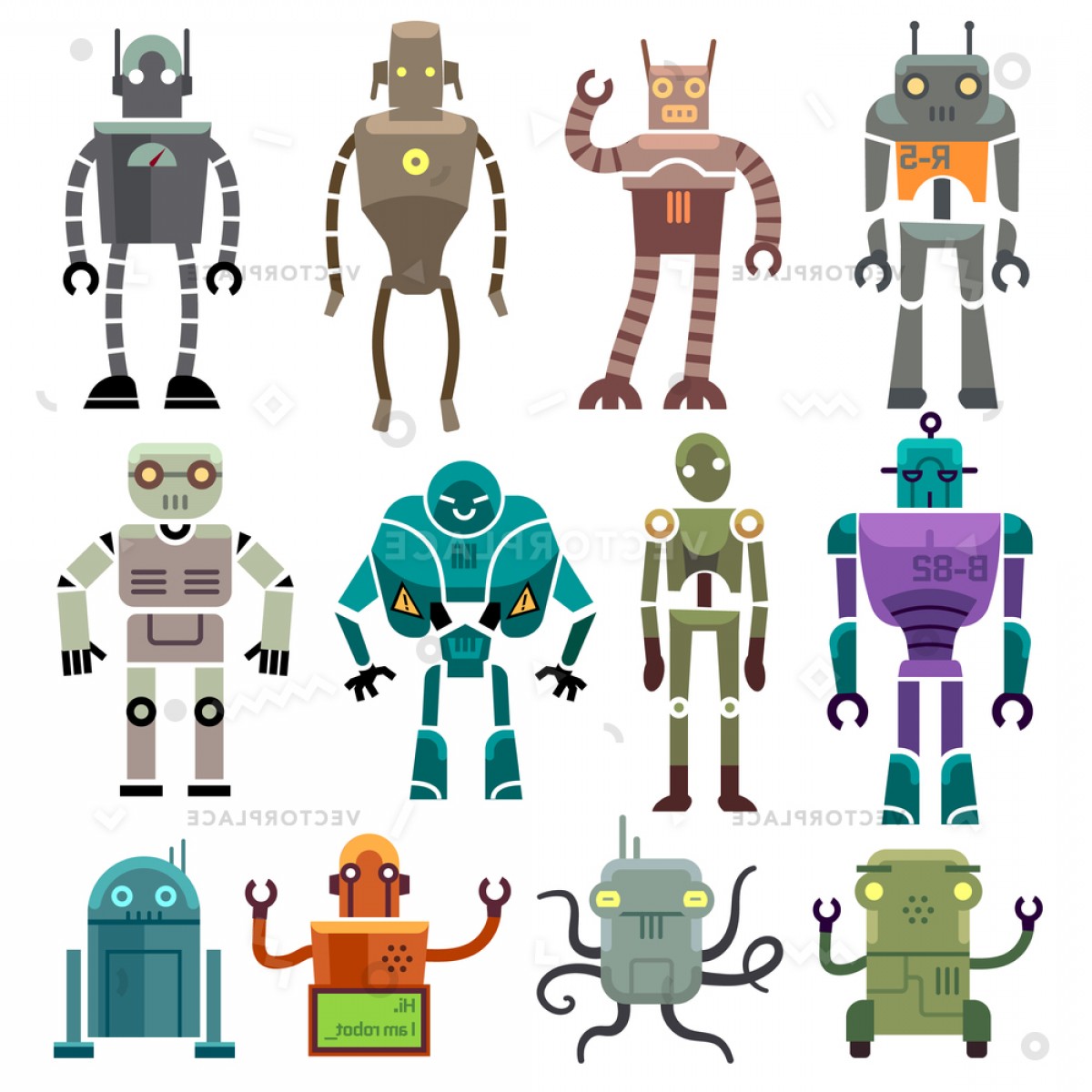 1200x1200 Cute Vintage Robot Icons Characters Toy Vector Illustration Soidergi
