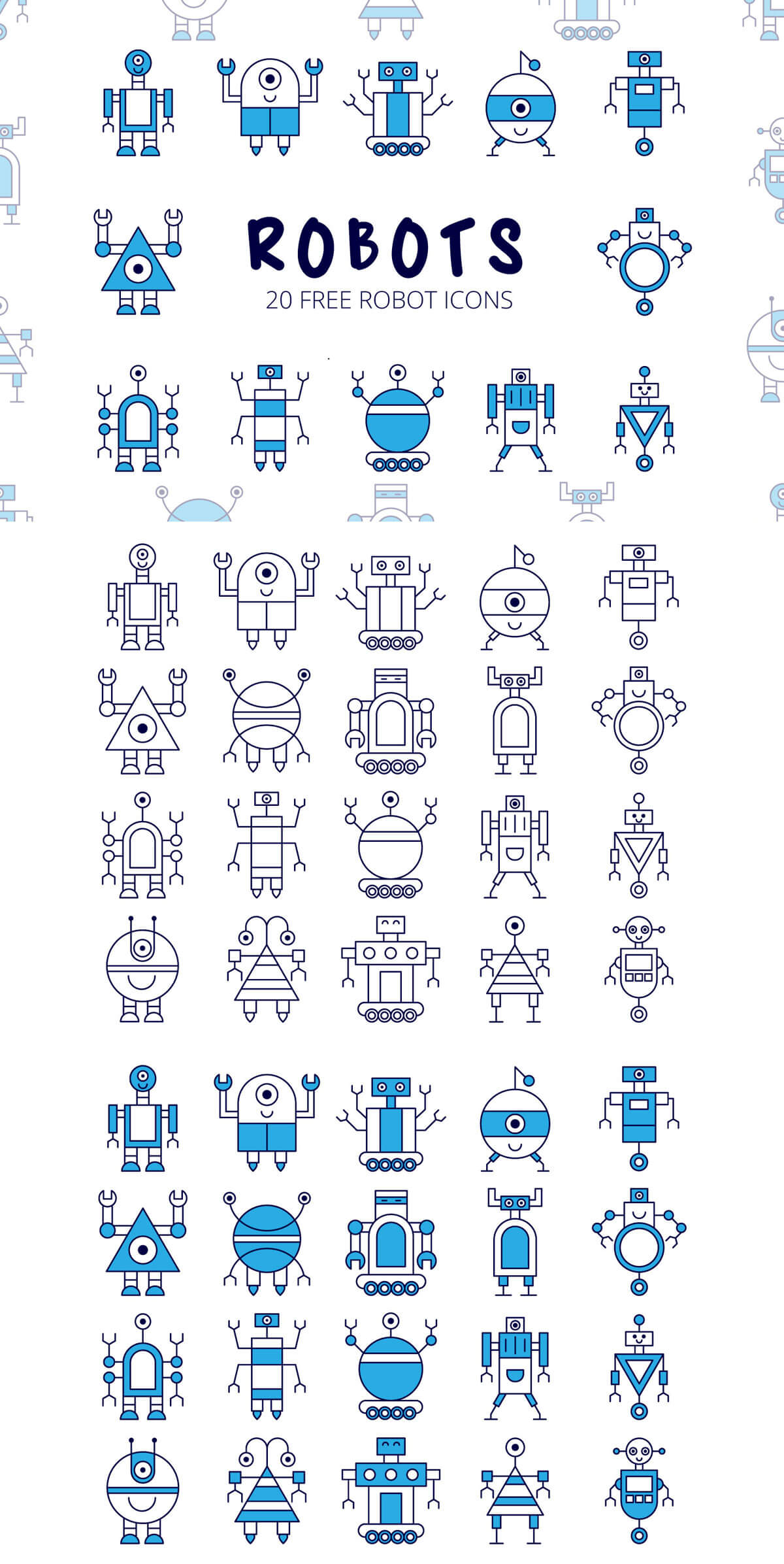 1200x2393 Free Robot Vector Icon Set
