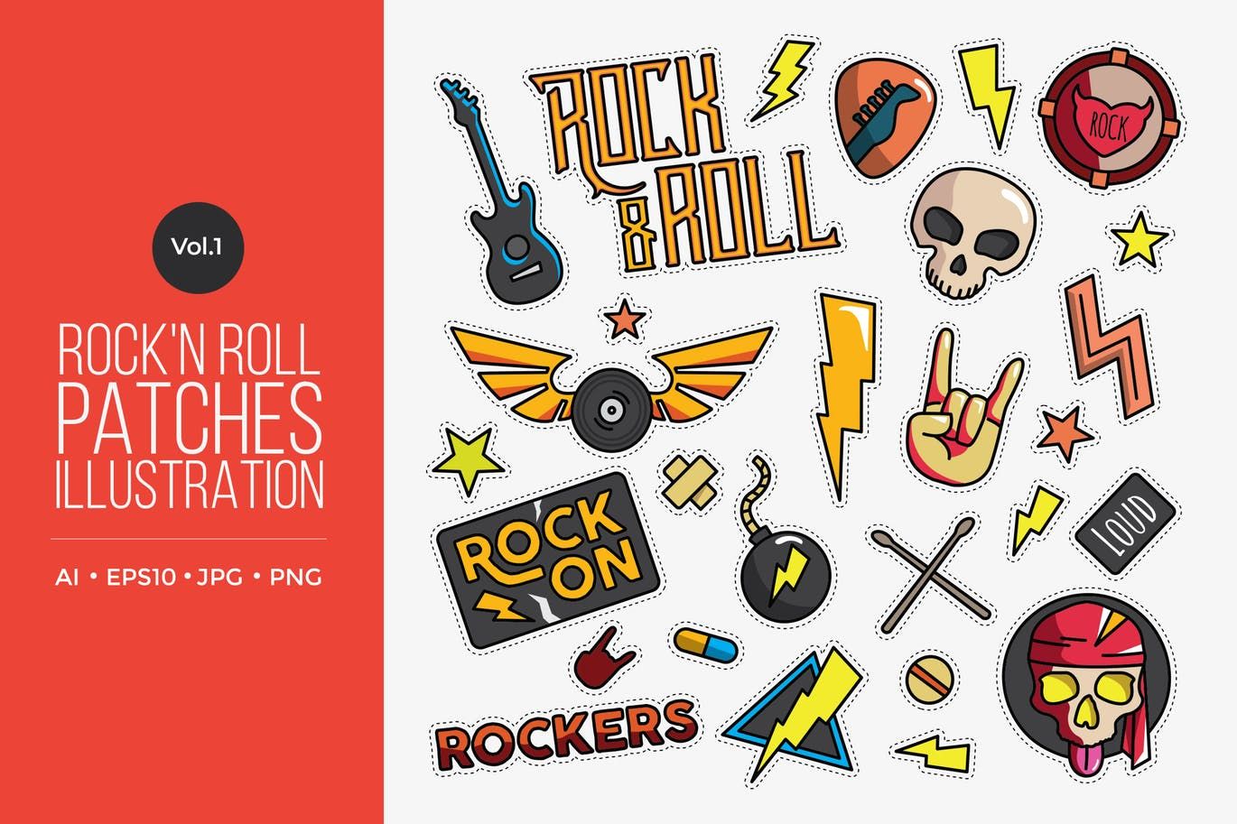 1370x913 Rock And Roll Vector Illustration Patches Download