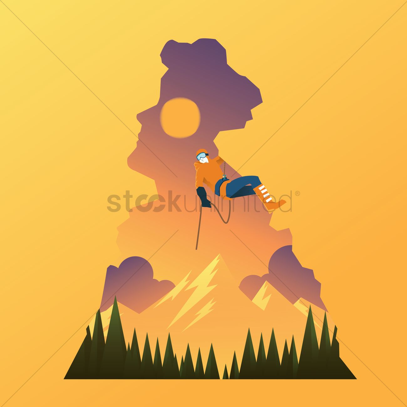 Double Exposure Of Man And Rock Climbing Vector Image 1300x1300 Double Exposure Of Man And Rock Climbing Vector Image