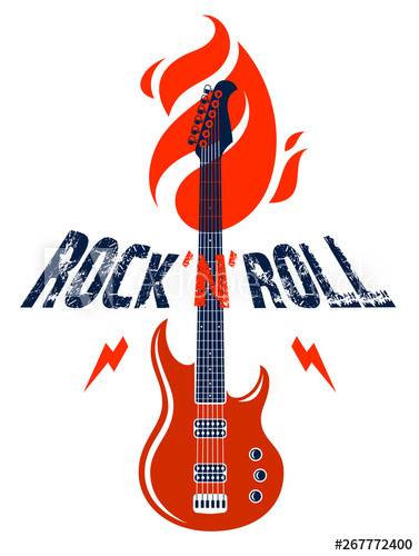 377x500 Rock And Roll Emblem With Electric Guitar Vector Logo, Concert