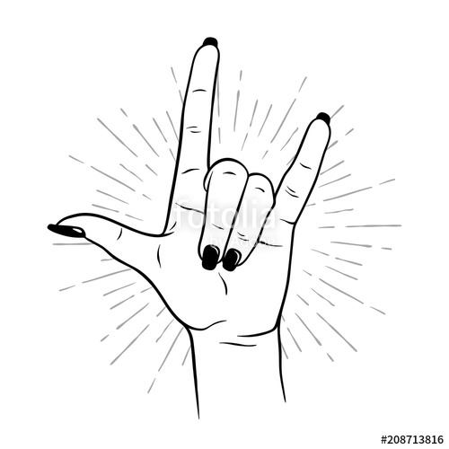 500x500 Hand Drawn Female Hand In Rock Gesture Flash Tattoo, Blackwork