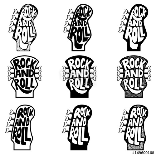 500x500 Rock And Roll Set Of Hand Drawn Phrase On Guitar Neck Head