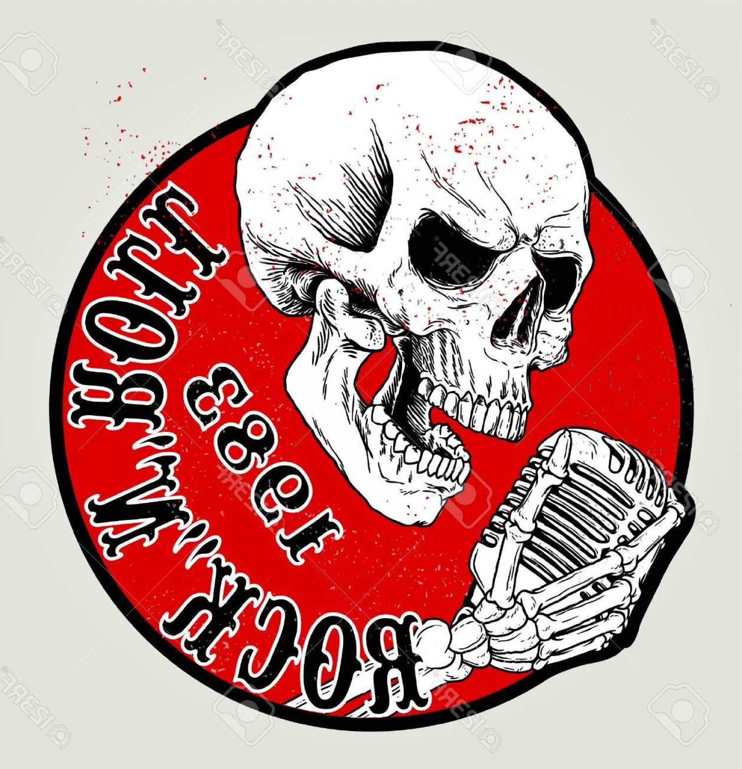 1506x1560 Photostock Vector Skull And Vintage Microphone Or Rock And Roll