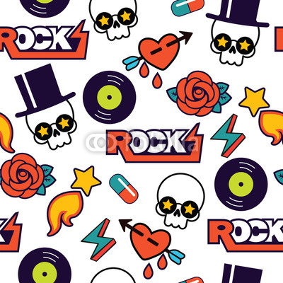400x400 Vector Seamless Rock Pattern With Skull Wall Mural Tattoo