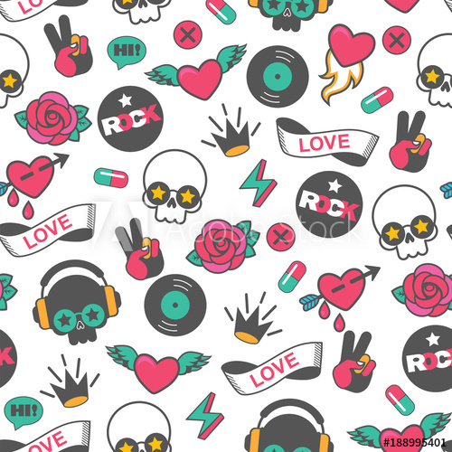 500x500 Seamless Vector Rock Pattern With Skull And Heart