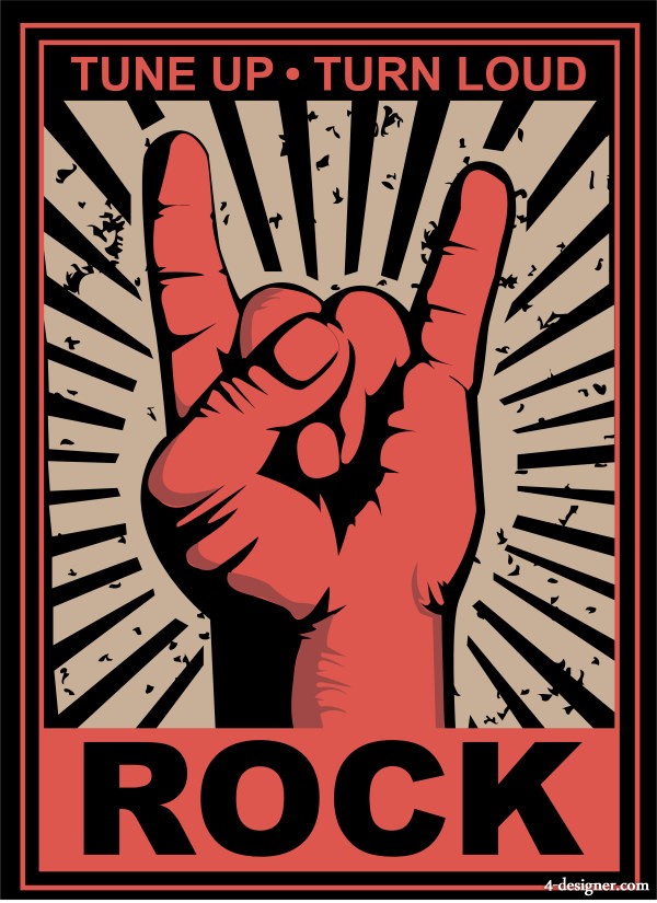 Designer Finger Red Retro Rock Posters Vector Material 600x825 Designer Finger Red Retro Rock Posters Vector Material