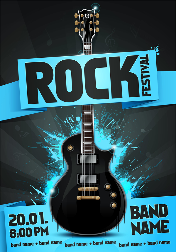 Rock Festival Party Poster With Guitar Vector Free Download 600x860 Rock Festival Party Poster With Guitar Vector Free Download