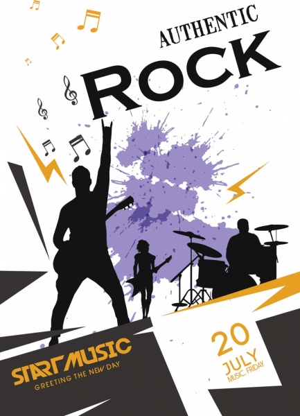433x600 Rock Poster Template Grunge Silhouette Decoration Performer Icons