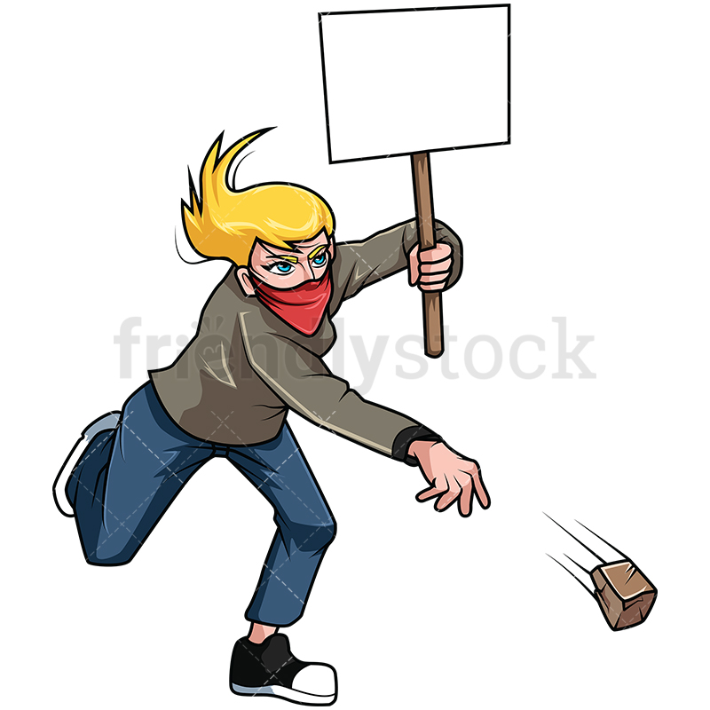800x800 Protesting Woman Throwing Rock Cartoon Vector Clipart