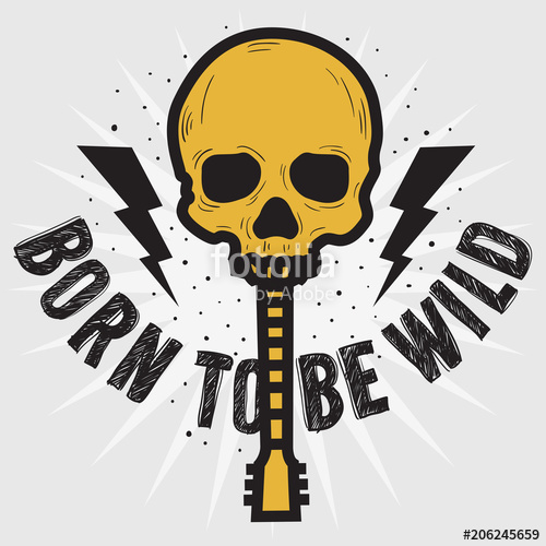500x500 Rock Vector Design With Human Skull Bones And A Guitar Stock