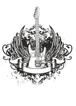 252x350 Rock Vector Image Guitar With Wings, Patterns And Ribbon