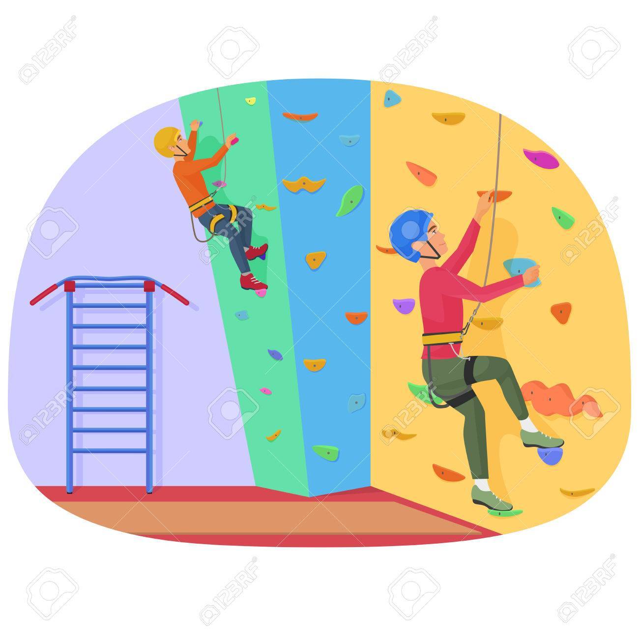 1300x1300 Two People Climbing On A Rock Climbing Wall Vector Illustration