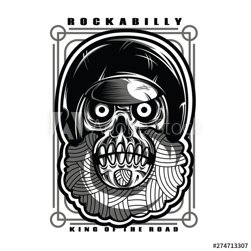 Rockabilly Skull Black And White Illustration 500x500 Rockabilly Skull Black And White Illustration