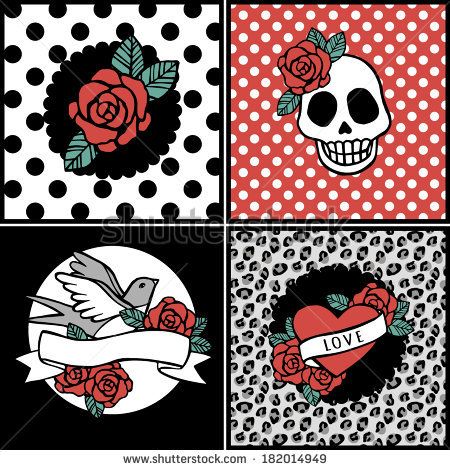 Set Of Vector Posters With Floral Elements, Roses, Heart, Scull 450x470 Set Of Vector Posters With Floral Elements, Roses, Heart, Scull