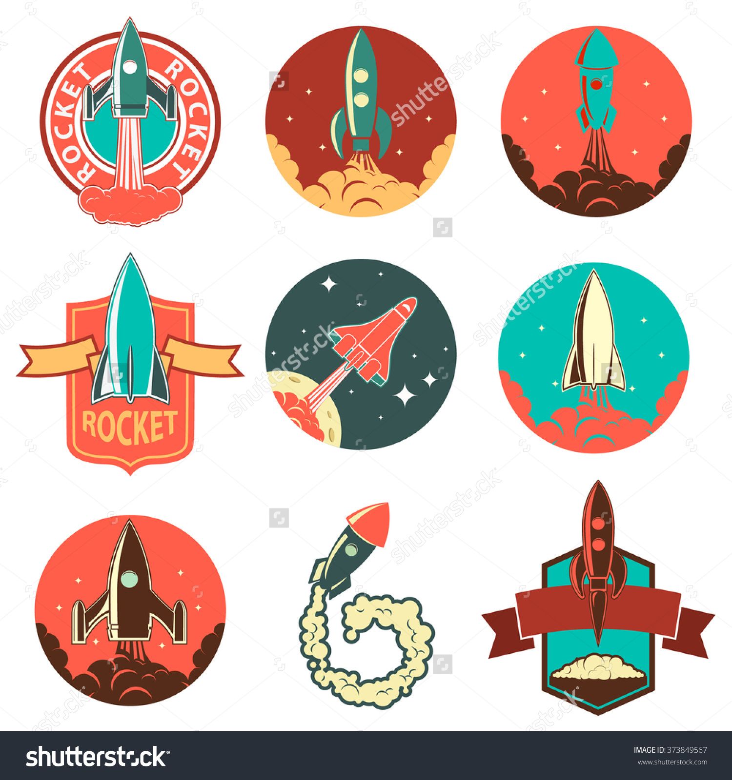 1500x1600 Set Of Labels With Rockets Ships Rocket Ship Launch Vintage