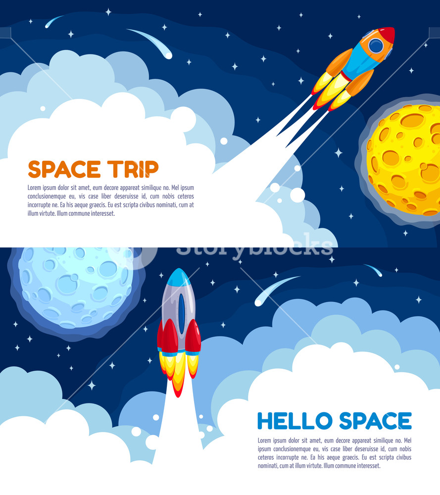 889x1000 Space Trip Rocket Vector Illustration For Hello Space Banners