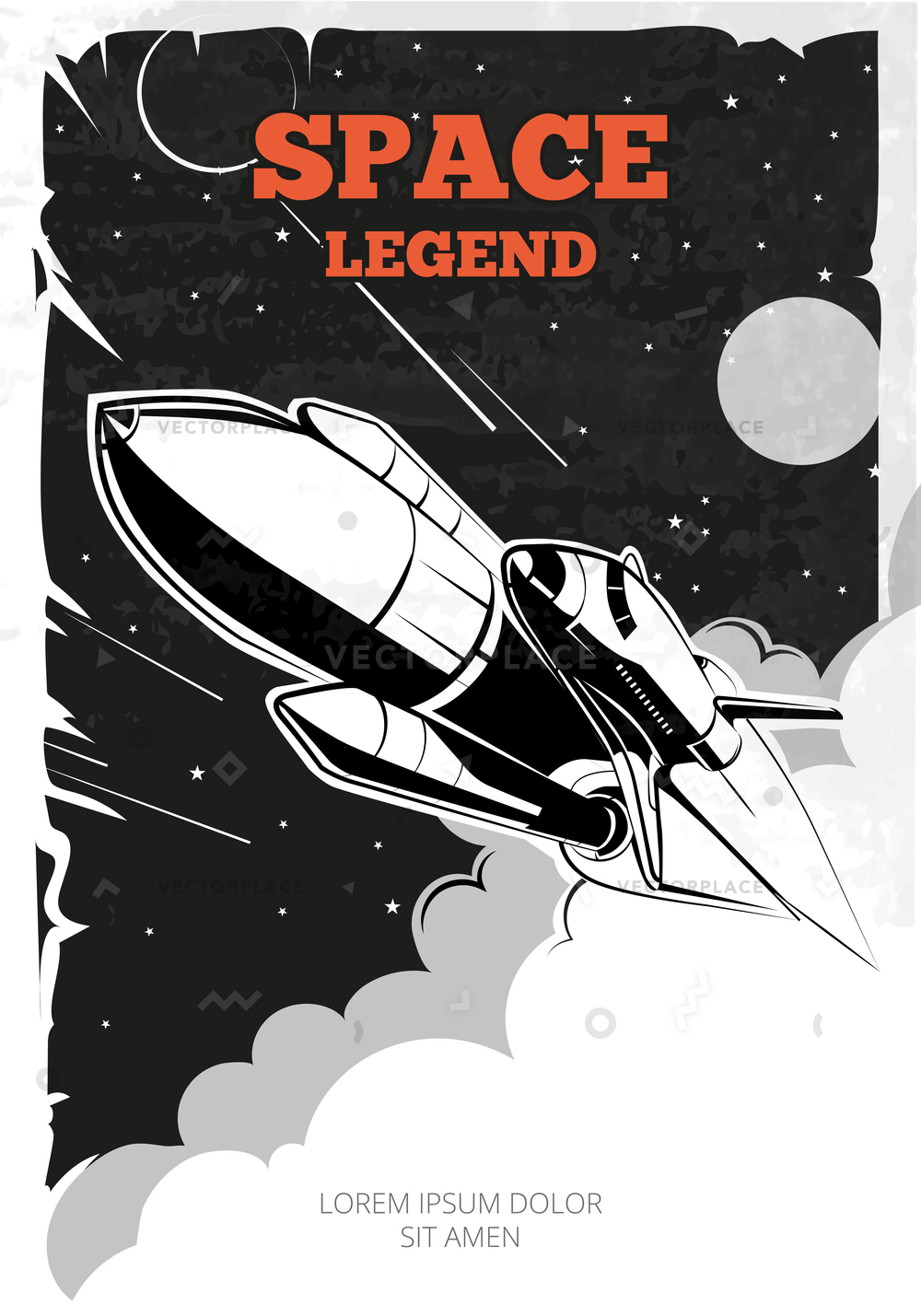 1000x1429 Vintage Space Poster Shuttle Or Rocket Vector Illustration