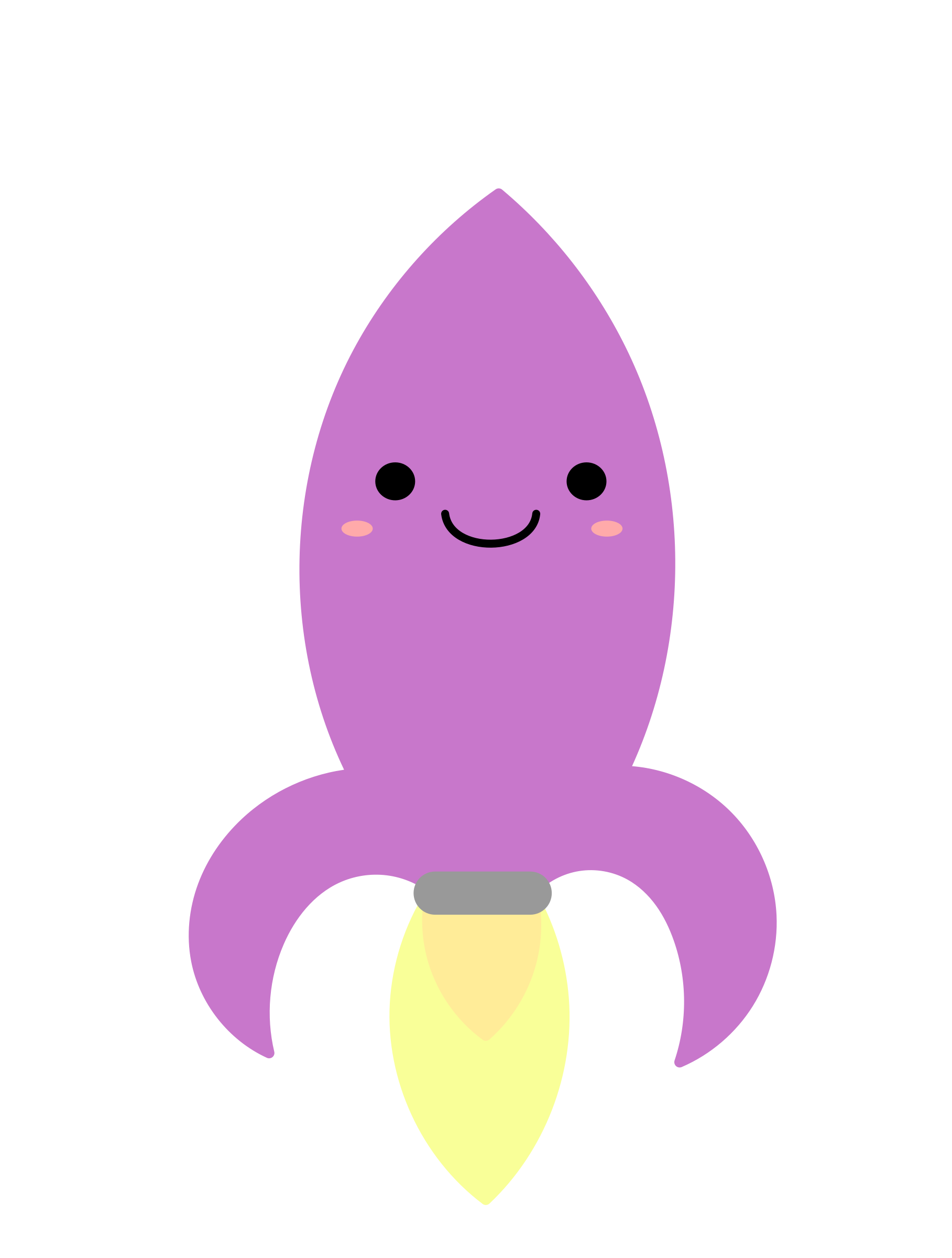 1817x2400 Purple Kawaii Rocket Vector Clipart Image