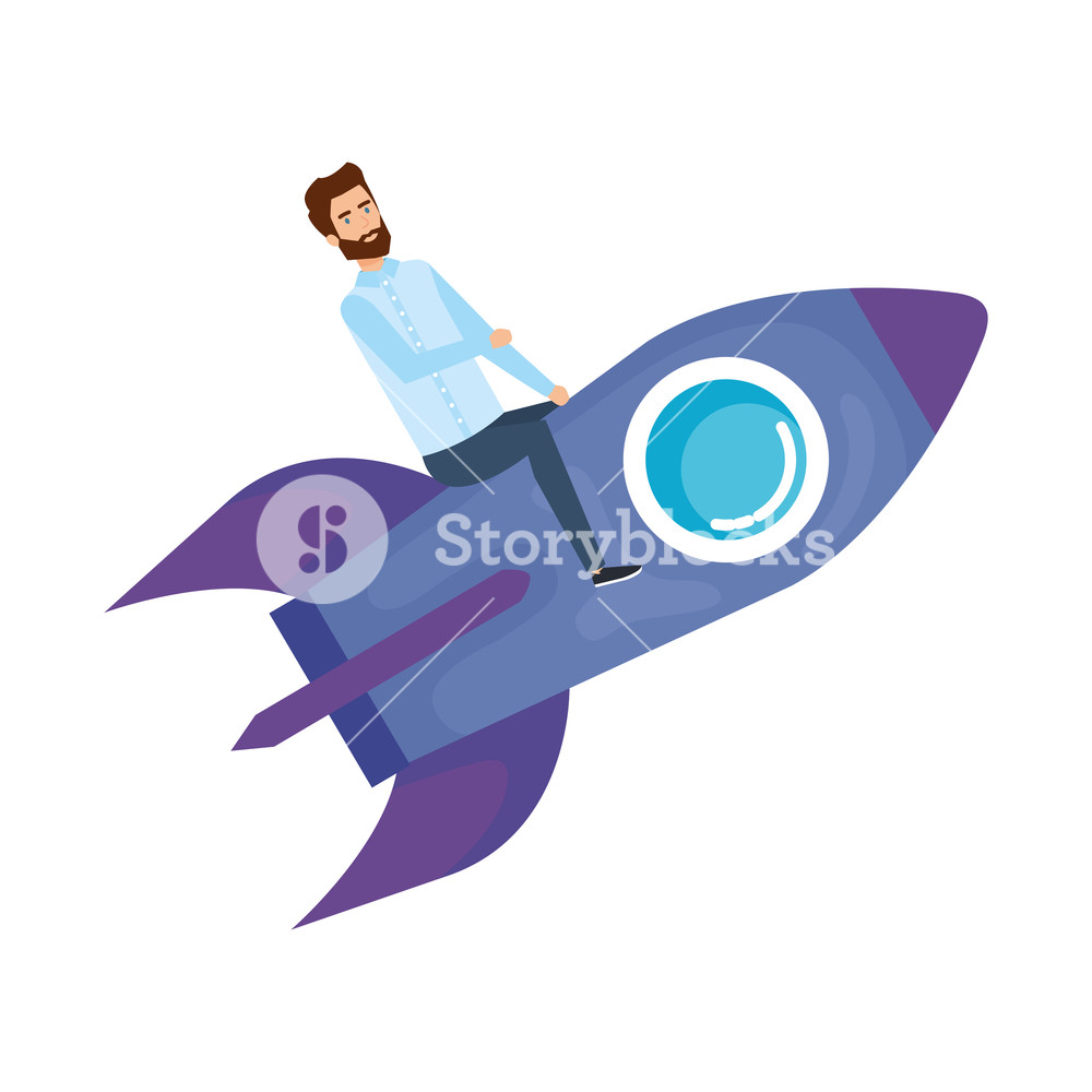 1000x1000 Elegant Businessman Flying In Rocket Vector Illustration Design