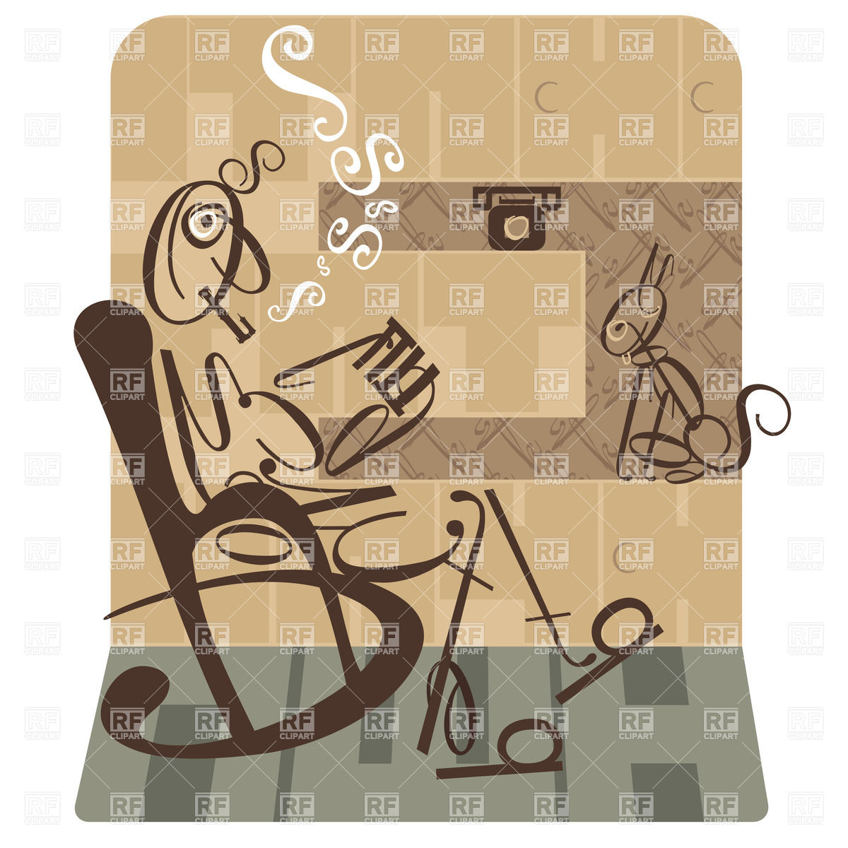 1200x1200 Stylized Man Smoking Pipe In Rocking Chair Vector Image Of People
