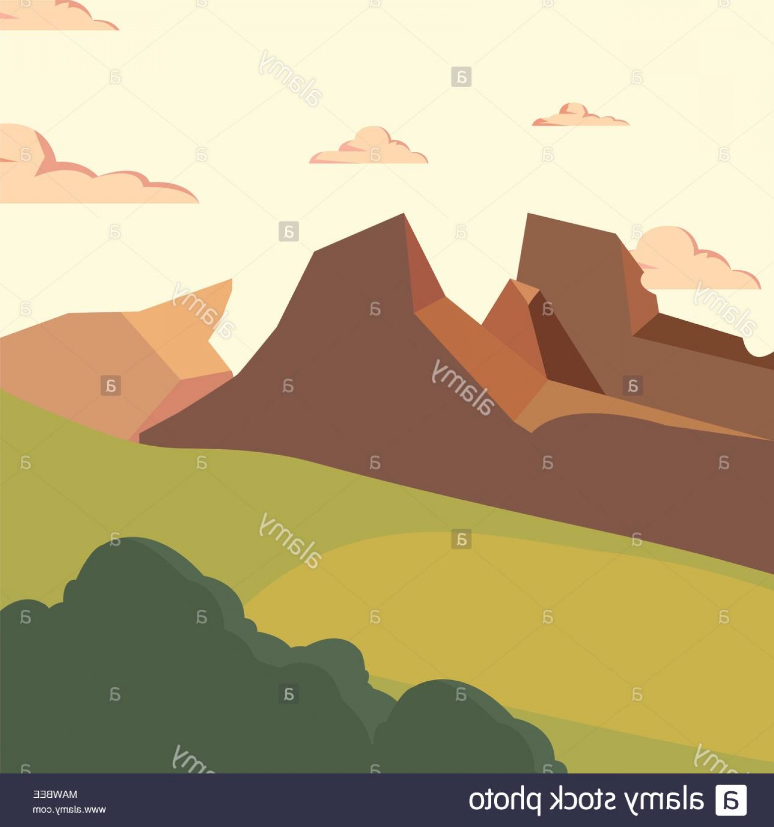 1560x1668 Landscape With Rocky Mountains And Bush Colorful Design Vector